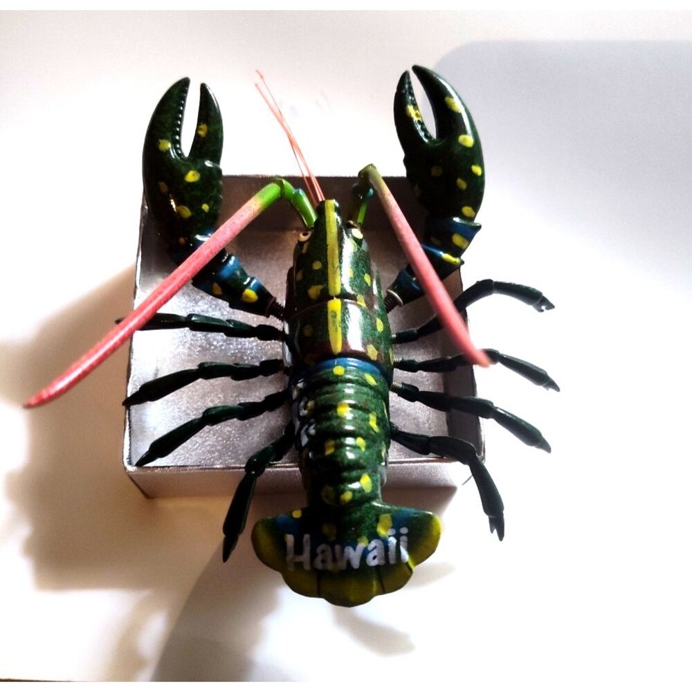 Hawaii Souvenir Lobster Magnet with Wiggly Spring Legs Refrigerator Green EUC
